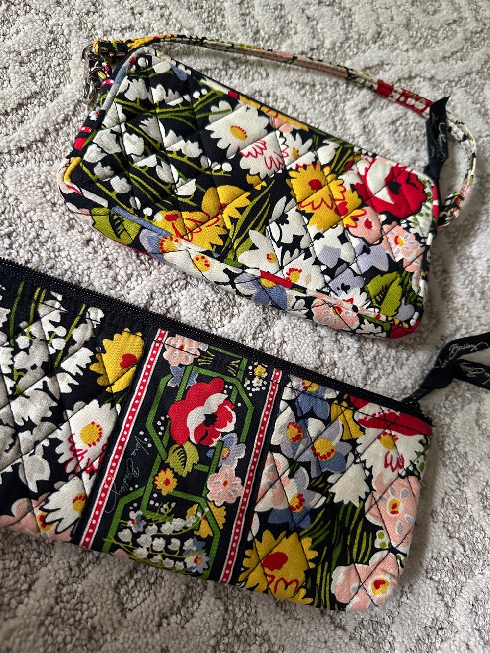 Vera Bradley Black Multi Quilted Floral Wristlet and Zip Pouch Set